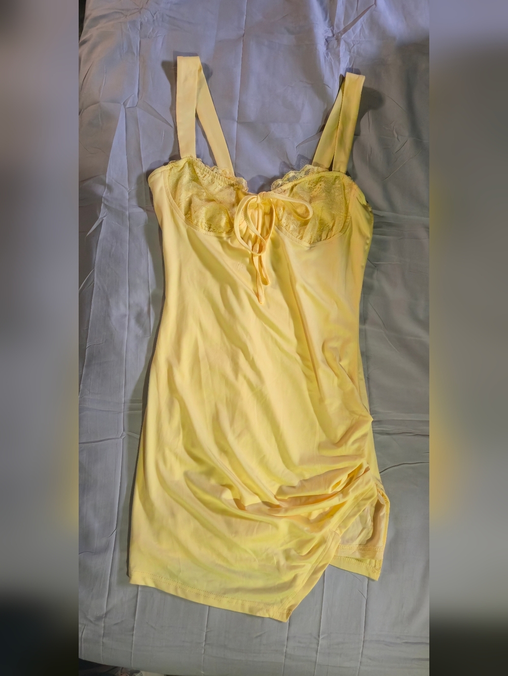 Sunny Yellow Lace-Trim Slip Dress